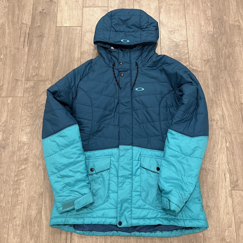 Oakley Women's Hooded Skiing Puffer Jacket Two Tone Blue Size L